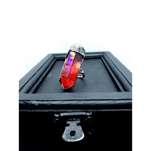 Red aura quartz crystal ring - Picture 6 of 12